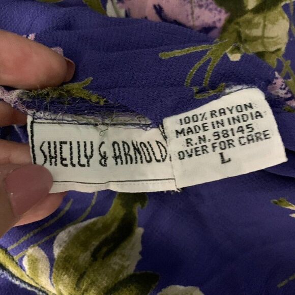 Vintage 90s Reversible Floral Maxi Skirt L Black Blue Elastic Waist Grunge Boho - Picture 7 of 7